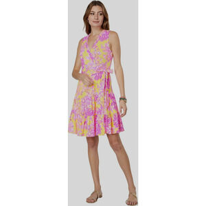 Lilly Pulitzer Sleeveless Shift Dress Pink Yellow Tropical Print Sz M NWT